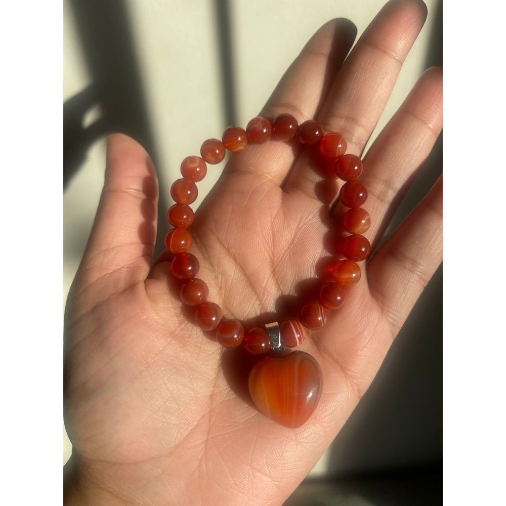 Carnelian Crystal Bracelet with Heart Charm